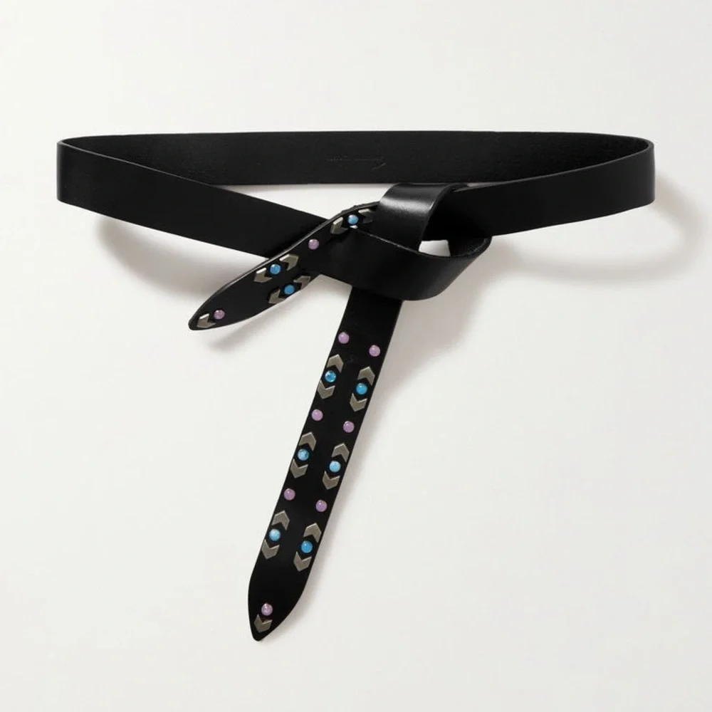 Isabel Marant Lecce Wrap Stud Embellished Leather Belt Black Western XL - Picture 5 of 10